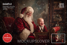 santa claus sleigh digital backdrop with christmas holiday scene for photo studio editing