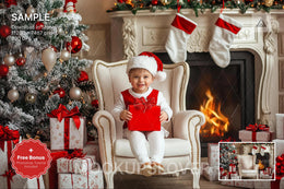 christmas chair backdrop, festive scene, holiday photo prop, kids portrait, christmas digital background
