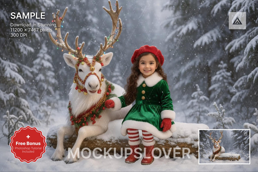 reindeer in a snowy fantasy forest, perfect for holiday photo backgrounds