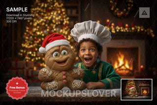 gingerbread cookies on farmhouse kitchen counter, perfect for christmas digital backdrop and holiday photo composition