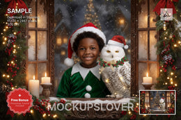 scene of a wise owl in a winter wonderland setting, suitable for holiday portraits and digital backgrounds