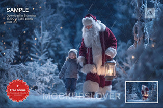 santa claus character in a winter fantasy forest backdrop, ideal for holiday photo shoots and card designs