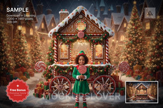 gingerbread cookies scene with winter landscape background and festive props