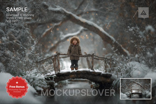 scene of a winter forest with a bridge, ideal for holiday and nature photography backgrounds