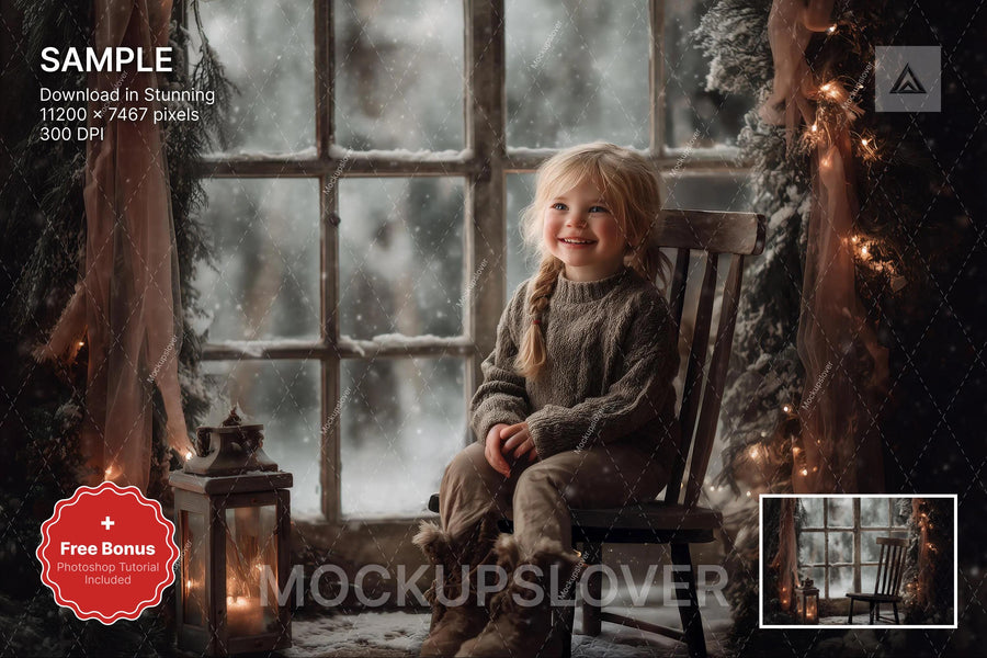 scene of a cozy farmhouse christmas window, perfect for holiday photos