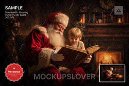 christmas santa claus figure in cozy fireplace scene for holiday photos