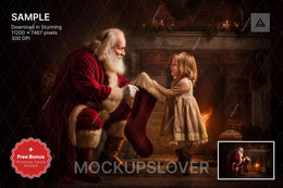 santa claus and fireplace scene, perfect for christmas photo editing and holiday portraits