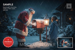 santa claus and christmas mailbox scene, holiday backdrop for festive photos