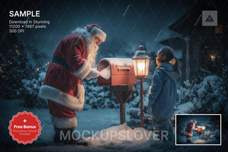 santa claus and christmas mailbox scene, holiday backdrop for festive photos