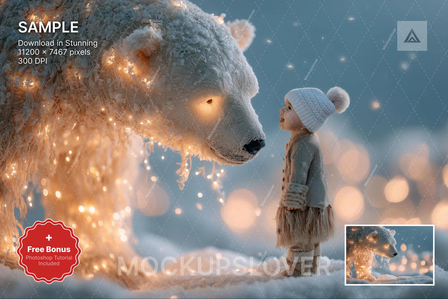polar bear scene with winter background, perfect for christmas photo props