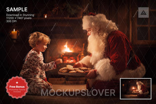 santa claus and christmas cookies scene, holiday bakery backdrop, perfect for christmas photo shoots