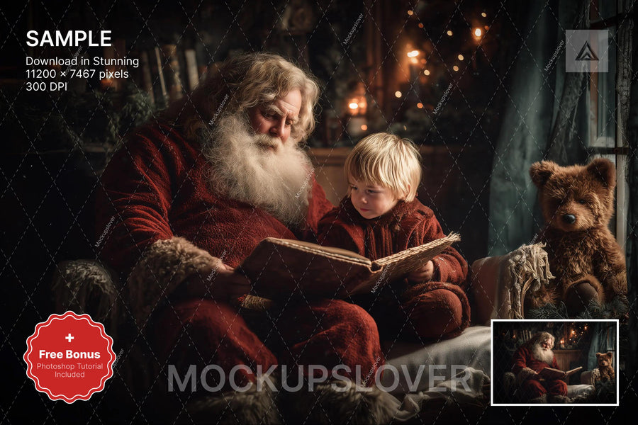santa claus in a winter wonderland backdrop, perfect for holiday photos with kids, photoshop and canva template