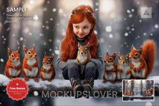 winter woodland scene with squirrels, perfect for holiday photo backgrounds