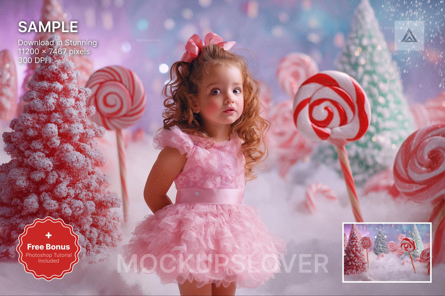 scene with pink candy canes and holiday backdrop, perfect for christmas photo shoots