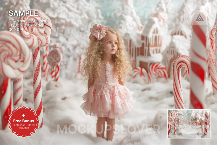 candyland digital backdrop for holiday photos, winter wonderland scene, christmas kids prop, photo editing template