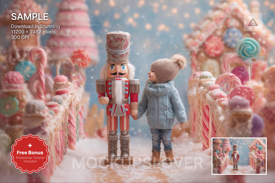 scene of a nutcracker figure in a winter wonderland backdrop, festive holiday setting, suitable for christmas photos