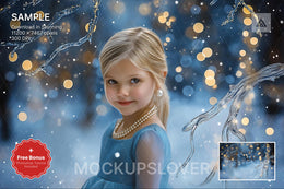 portrait of a child in a winter wonderland scene, digital backdrop for holiday photos