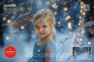 portrait of a child in a winter wonderland scene, digital backdrop for holiday photos