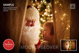santa claus in a christmas window scene, ideal for holiday photo backgrounds and kids portraits