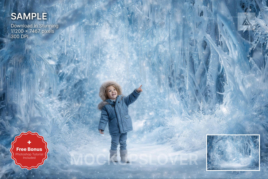 digital backdrop featuring winter wonderland scene with north pole elements, suitable for holiday and christmas photos
