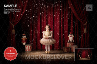 christmas nutcracker ballet scene with winter backdrop, ideal for holiday photo shoots