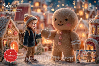 gingerbread house scene for holiday photography, suitable for kids and family christmas sessions