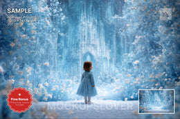 kids in winter castle scene with christmas princess for holiday portraits