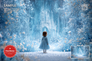 kids in winter castle scene with christmas princess for holiday portraits
