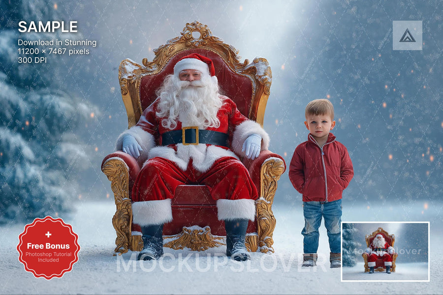 santa claus in a nordic christmas scene with snow and holiday decorations