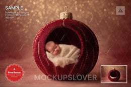 christmas baby digital backdrop with red studio background, ideal for holiday newborn photos