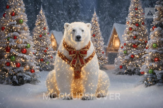 Christmas Digital Backdrop, Polar Bear Photo Background, Holiday Kids Prop, Christmas Village, Woodland Animals, Photoshop & Canva Template