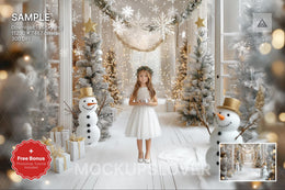 digital backdrop with festive christmas lights and winter scene for holiday photos