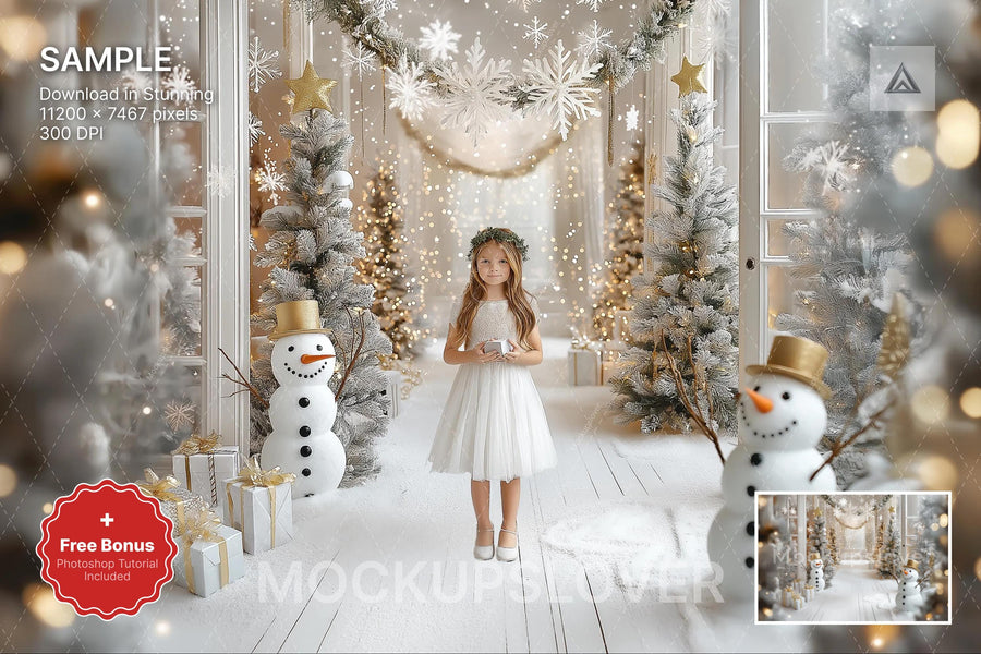 digital backdrop with festive christmas lights and winter scene for holiday photos