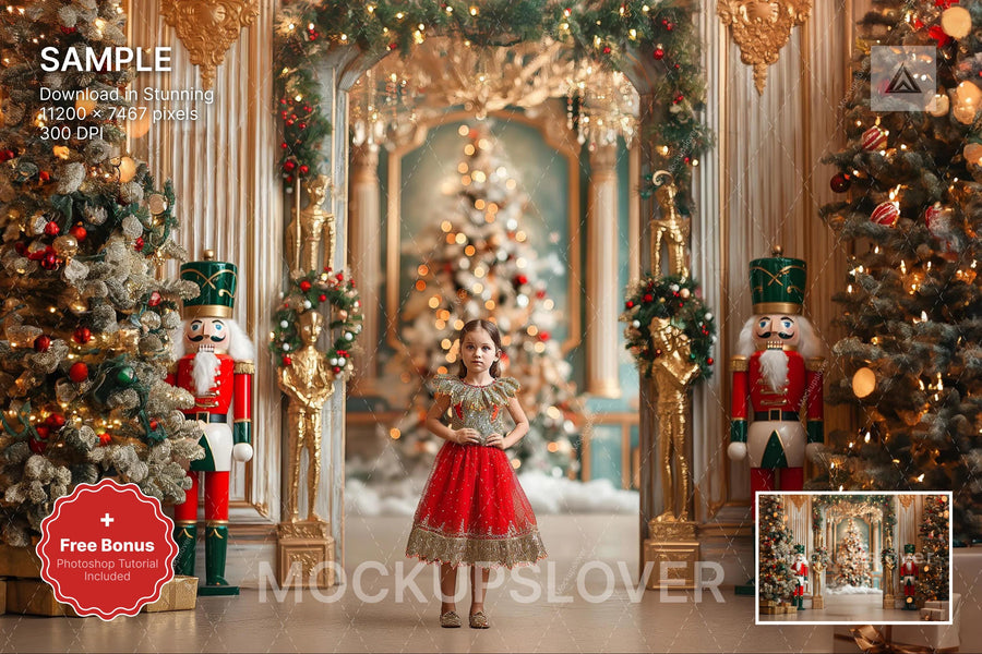 vintage christmas nutcracker with festive lights, perfect for holiday family portraits