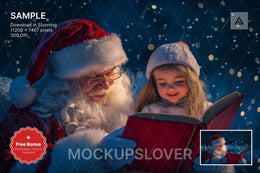 kids in christmas scene with santa and winter backdrop for holiday portraits