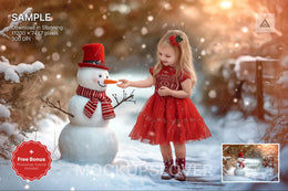christmas snowman figure on winter backdrop, holiday photo prop, digital background for festive shoots