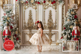christmas princess palace scene, winter wonderland backdrop, holiday portrait prop, festive photo background