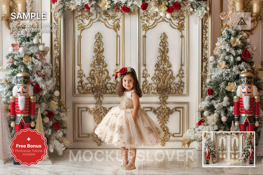christmas princess palace scene, winter wonderland backdrop, holiday portrait prop, festive photo background