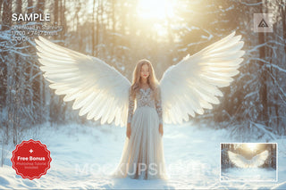 angel wings scene with christmas backdrop, perfect for holiday portraits