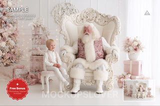 santa claus digital backdrop for holiday photos, winter wonderland scene, christmas kids prop, photoshop & canva template