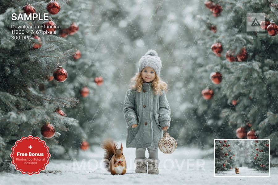 scene with woodland animals and christmas trees, ideal for holiday photo shoots