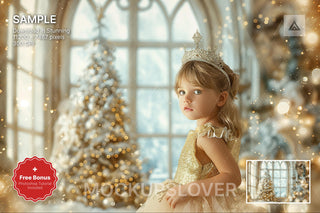 digital backdrop featuring a golden christmas princess scene, ideal for holiday portraits