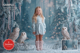 kids in fantasy forest scene with owls and woodland creatures for holiday portraits