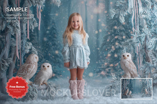 kids in fantasy forest scene with owls and woodland creatures for holiday portraits