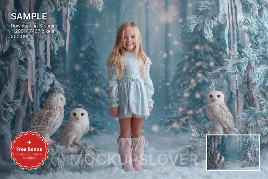 kids in fantasy forest scene with owls and woodland creatures for holiday portraits