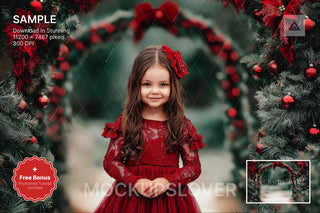 christmas forest backdrop with ornaments, perfect for holiday photo sessions