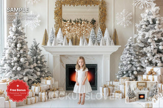 family and kids posing in front of christmas backdrop, holiday photo prop, digital studio background
