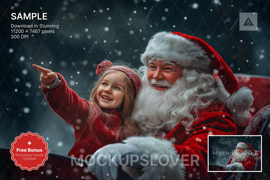 santa claus sleigh in a winter wonderland, festive christmas digital backdrop for kids portraits