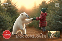 kids and family holiday photo backdrop with woodland animals and christmas trees, perfect for festive photo sessions