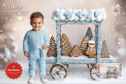 scene of christmas cookies and gingerbread house for holiday photography backdrop